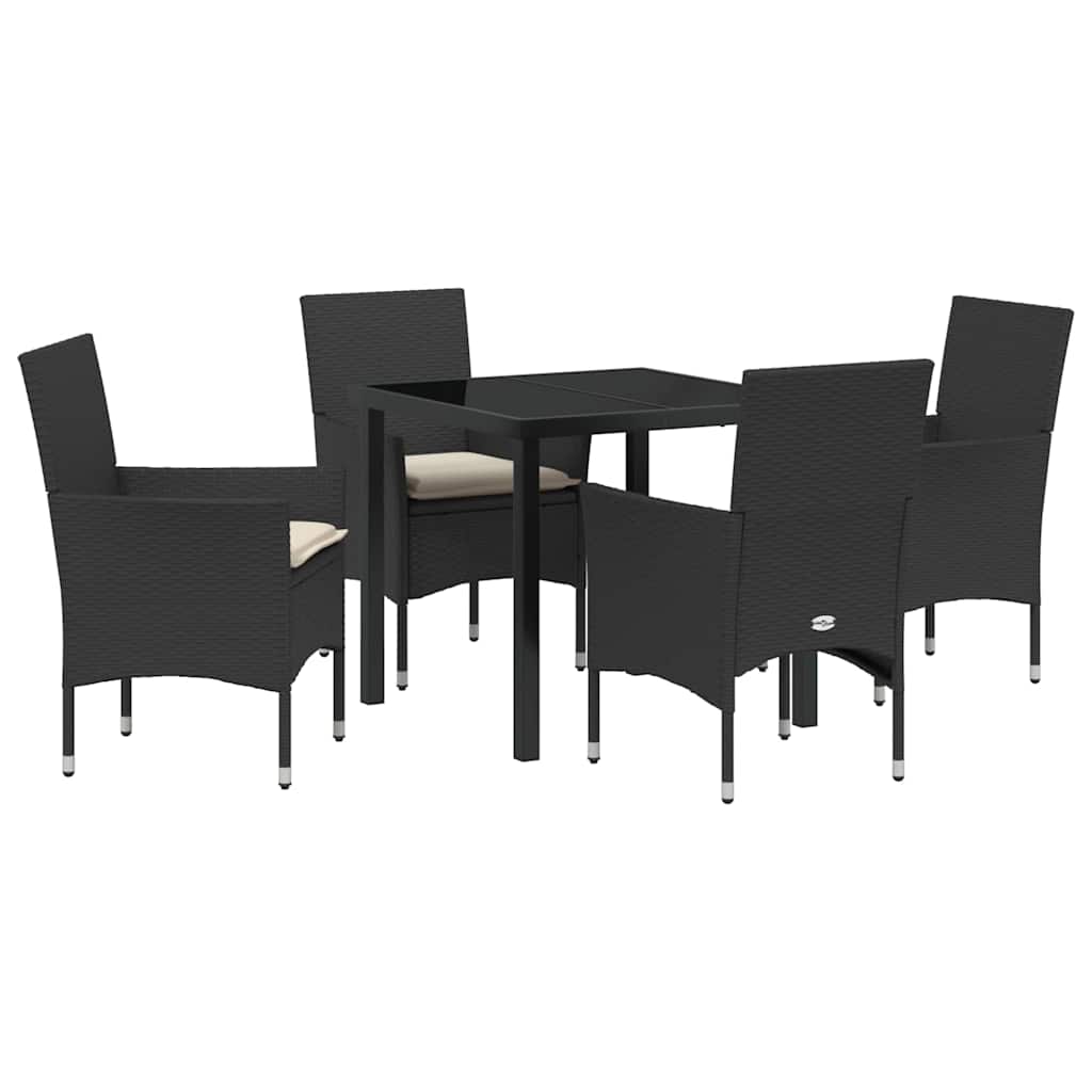 Garten Essgruppe mit Kissen 5 pcs Schwarz Poly-Rattan