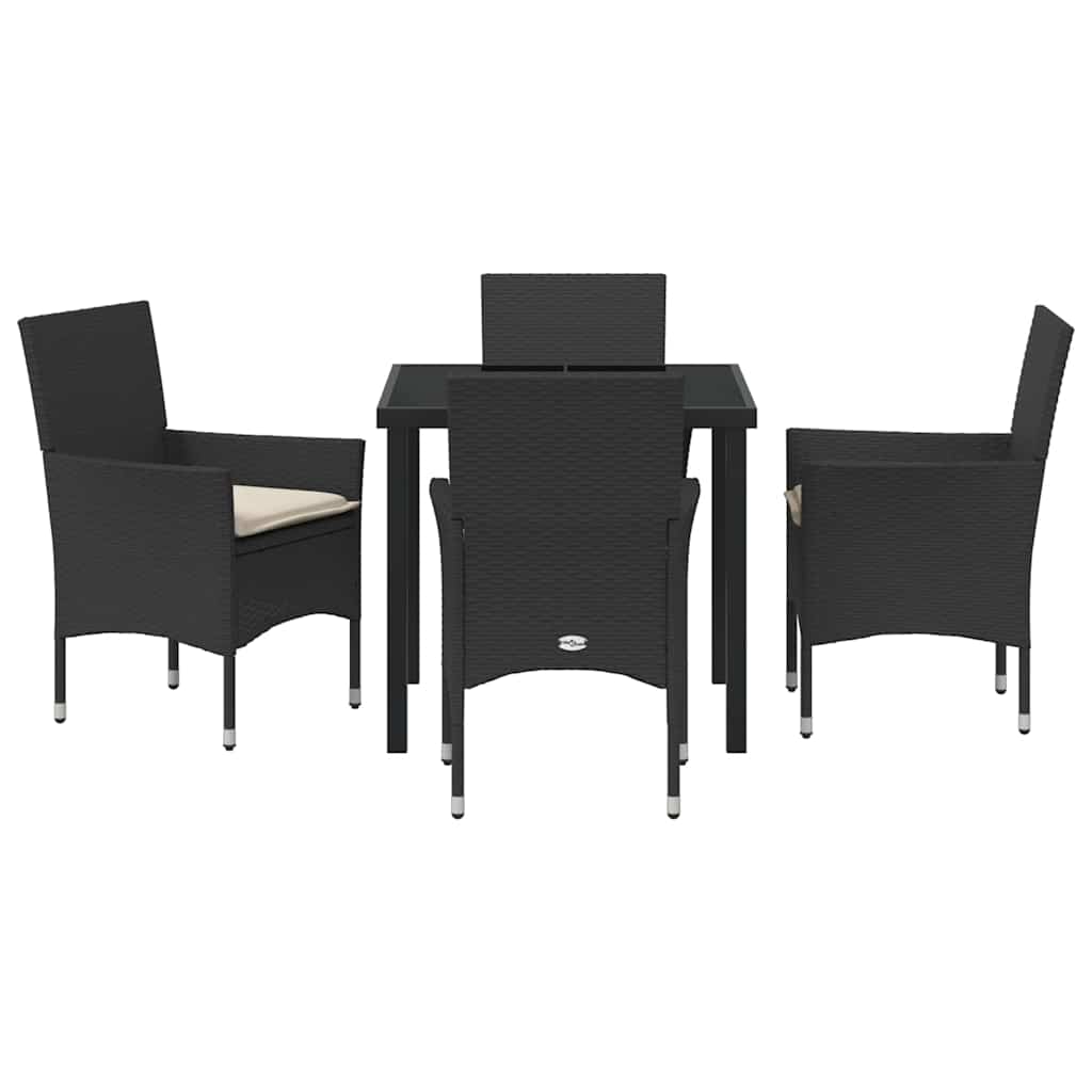 Garten Essgruppe mit Kissen 5 pcs Schwarz Poly-Rattan