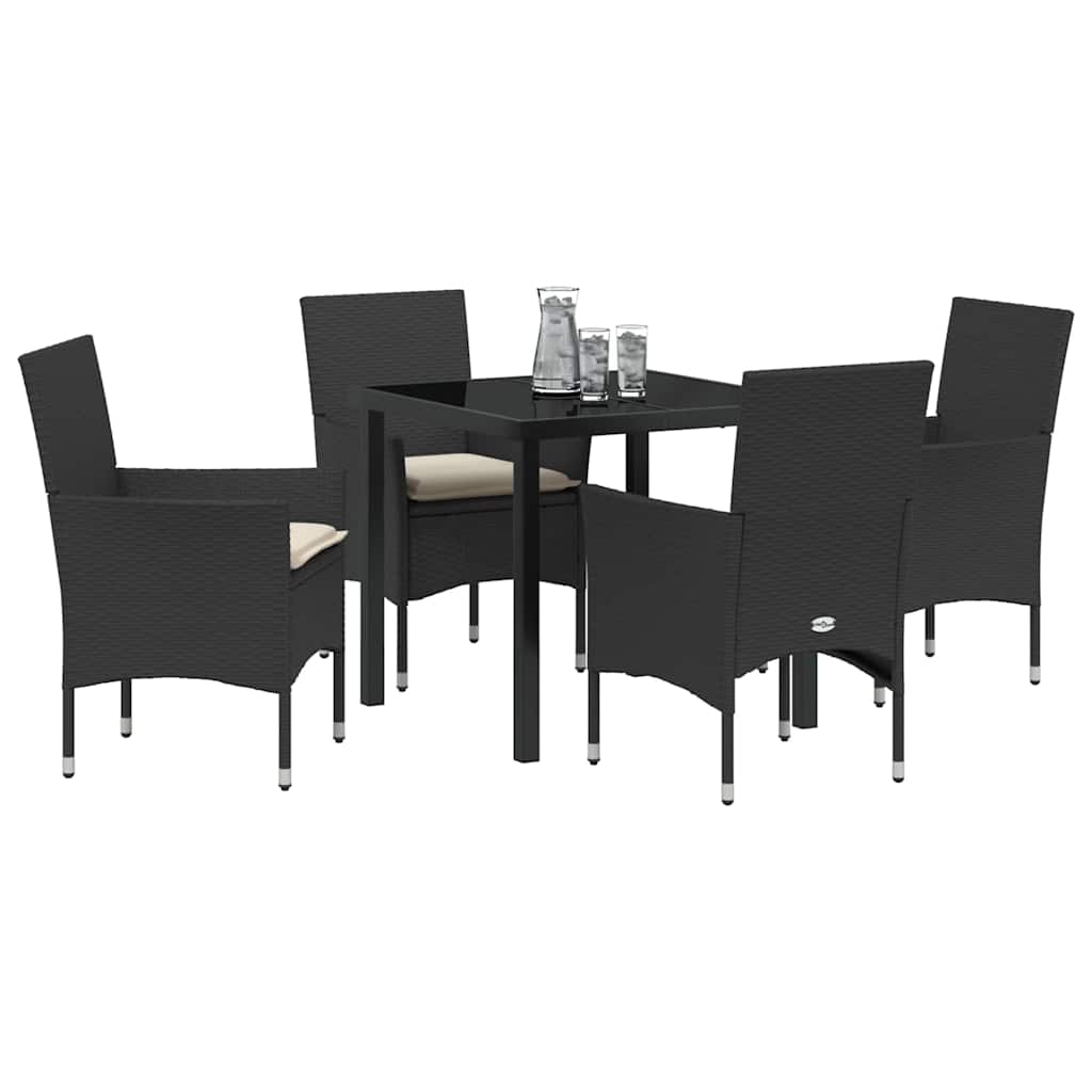 Garten Essgruppe mit Kissen 5 pcs Schwarz Poly-Rattan