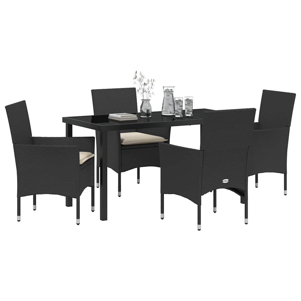 Garten Essgruppe mit Kissen 5 pcs Schwarz Poly-Rattan