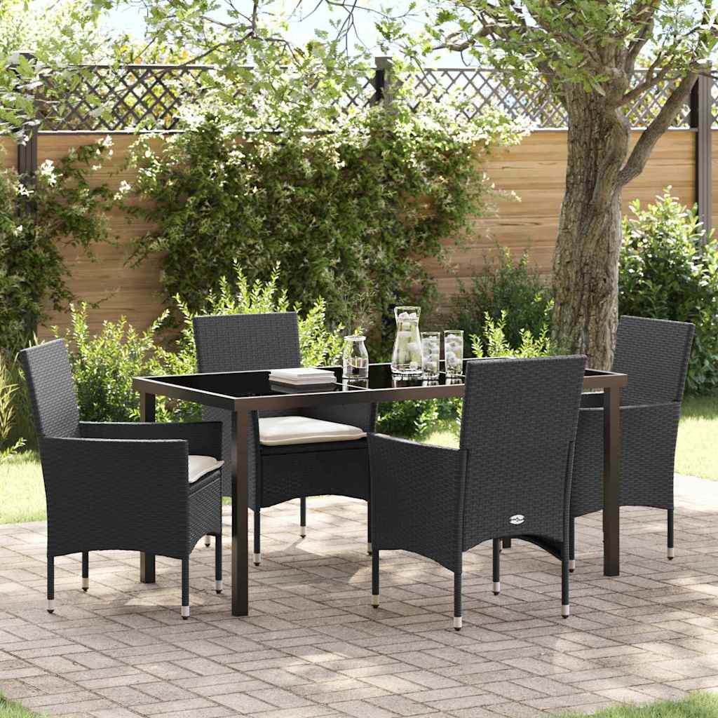 Garten Essgruppe mit Kissen 5 pcs Schwarz Poly-Rattan