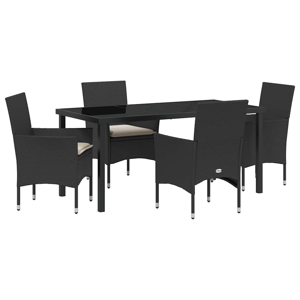 Garten Essgruppe mit Kissen 5 pcs Schwarz Poly-Rattan