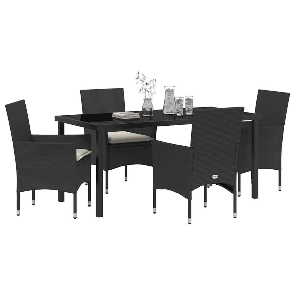 Garten Essgruppe mit Kissen 5 pcs Schwarz Poly-Rattan