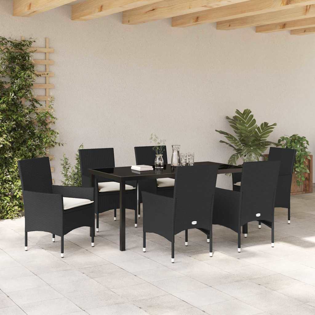 Garten Essgruppe mit Kissen 7 pcs Schwarz Poly-Rattan