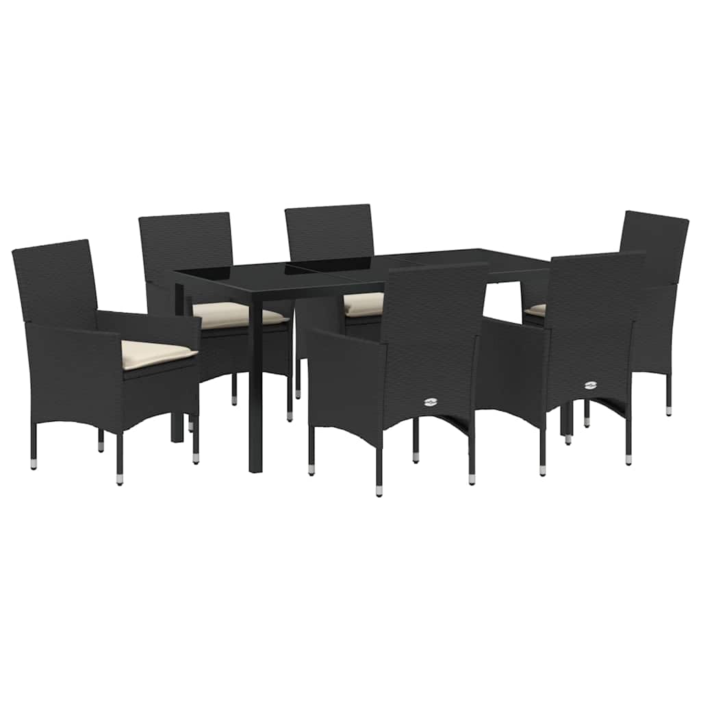 Garten Essgruppe mit Kissen 7 pcs Schwarz Poly-Rattan