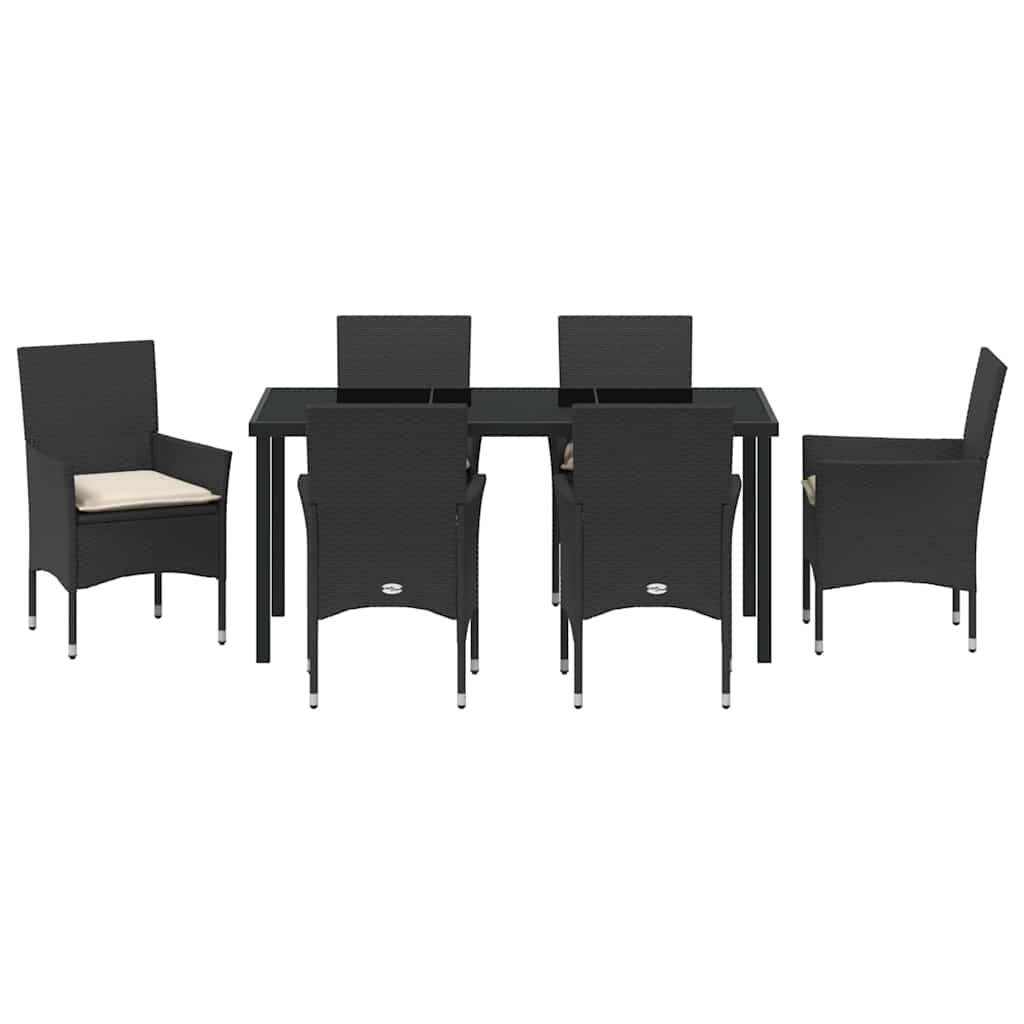 Garten Essgruppe mit Kissen 7 pcs Schwarz Poly-Rattan