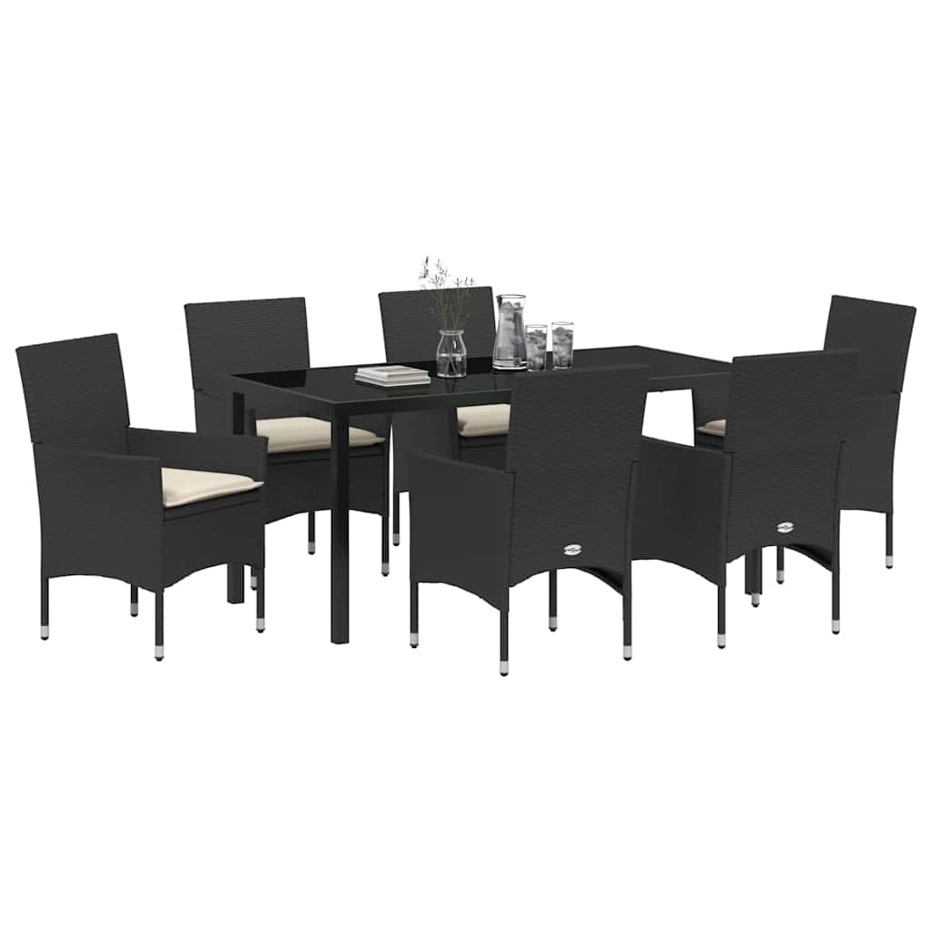 Garten Essgruppe mit Kissen 7 pcs Schwarz Poly-Rattan