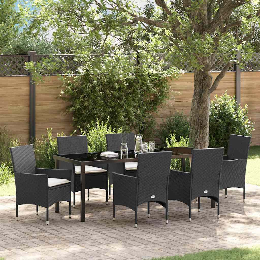 Garten Essgruppe mit Kissen 7 pcs Schwarz Poly-Rattan