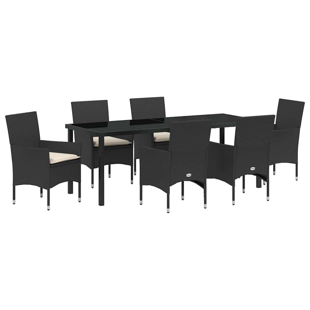 Garten Essgruppe mit Kissen 7 pcs Schwarz Poly-Rattan