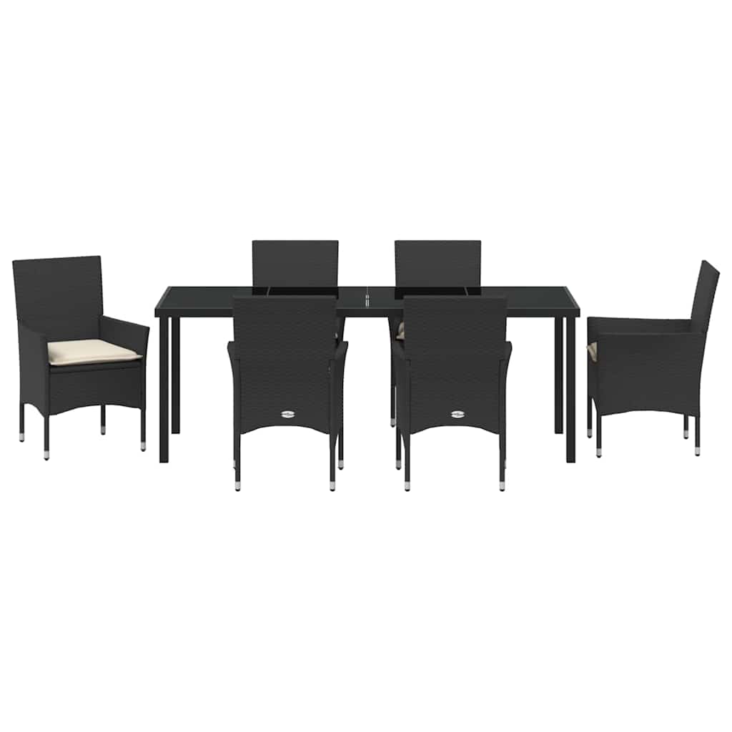 Garten Essgruppe mit Kissen 7 pcs Schwarz Poly-Rattan