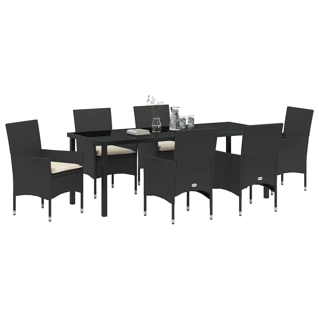 Garten Essgruppe mit Kissen 7 pcs Schwarz Poly-Rattan