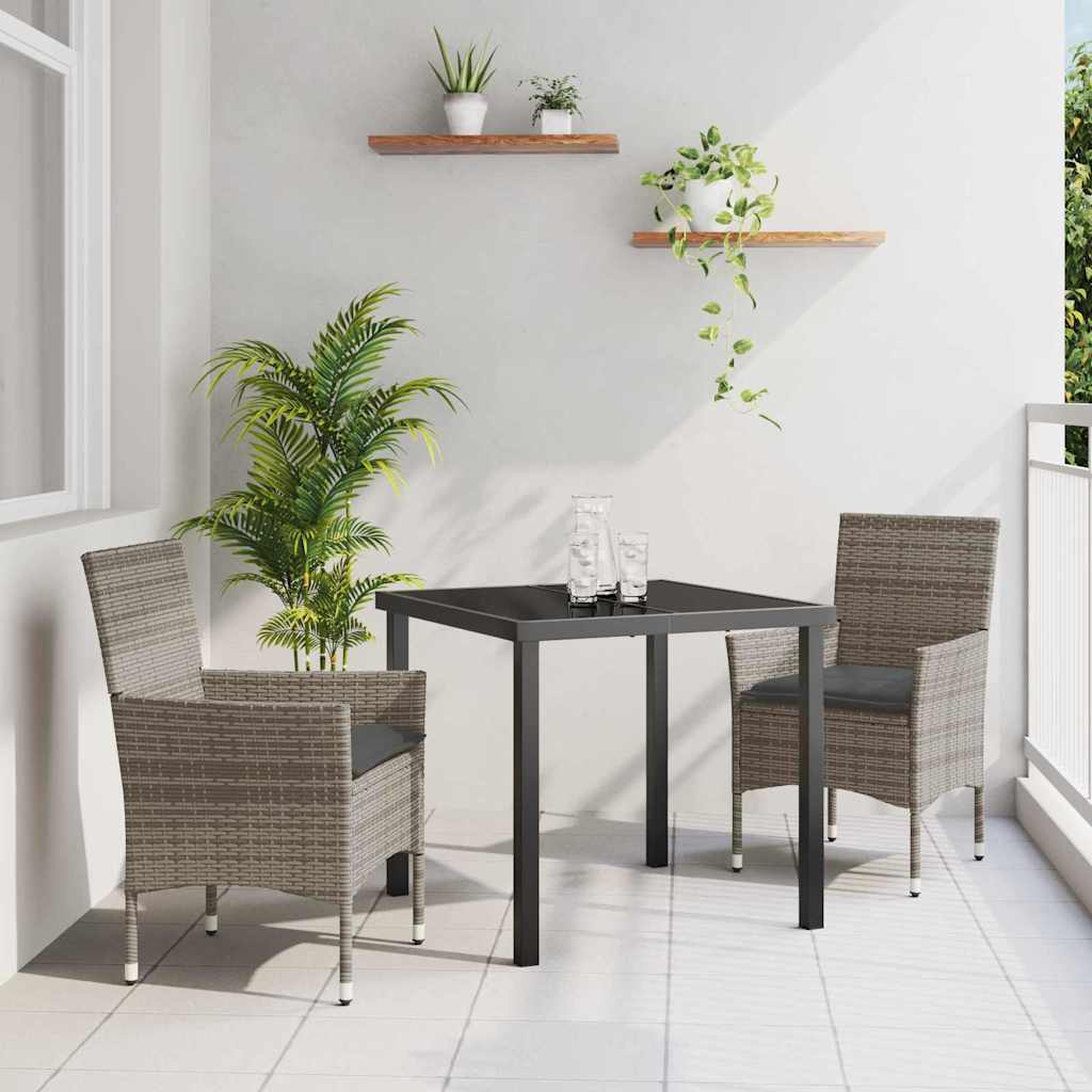 Garten Essgruppe mit Kissen 3 pcs Grau Poly-Rattan