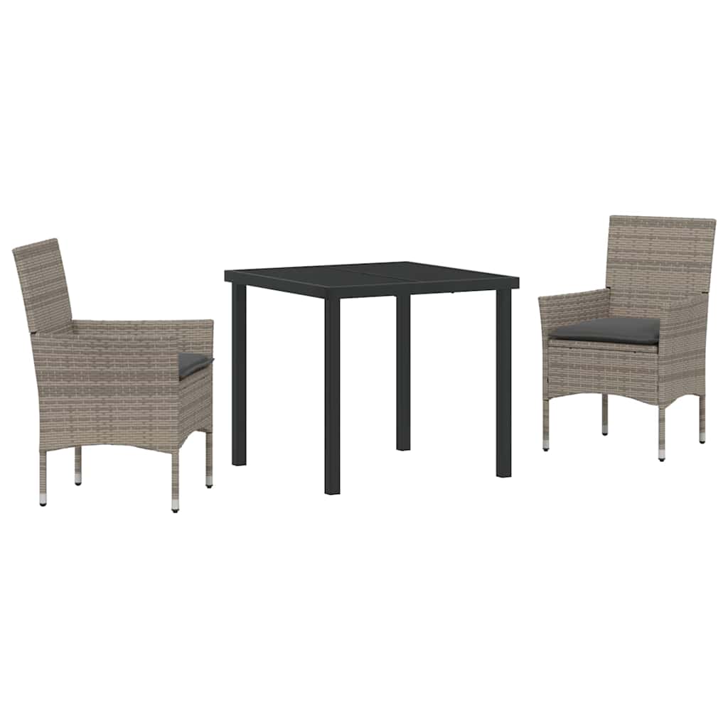 Garten Essgruppe mit Kissen 3 pcs Grau Poly-Rattan