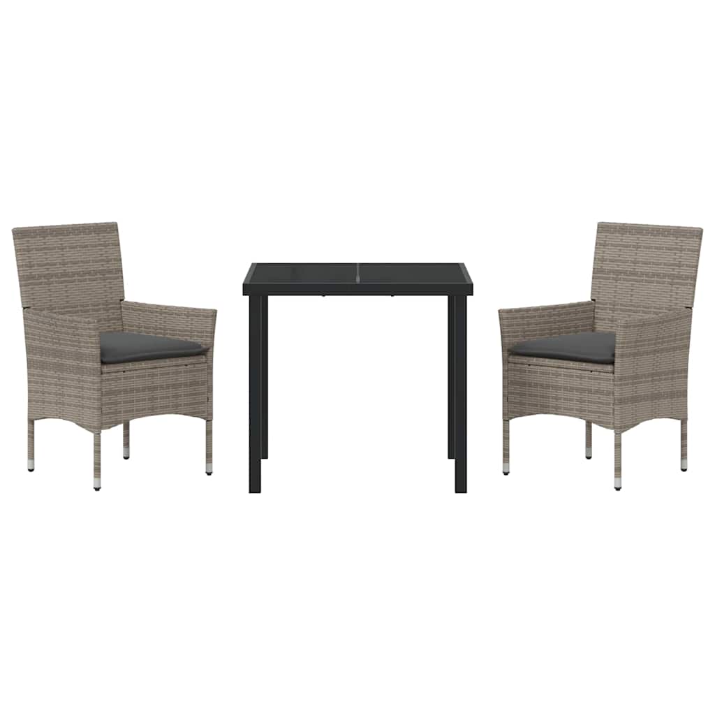 Garten Essgruppe mit Kissen 3 pcs Grau Poly-Rattan