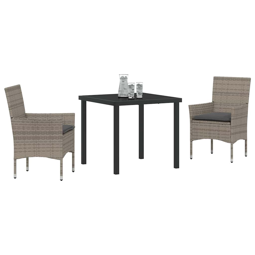 Garten Essgruppe mit Kissen 3 pcs Grau Poly-Rattan