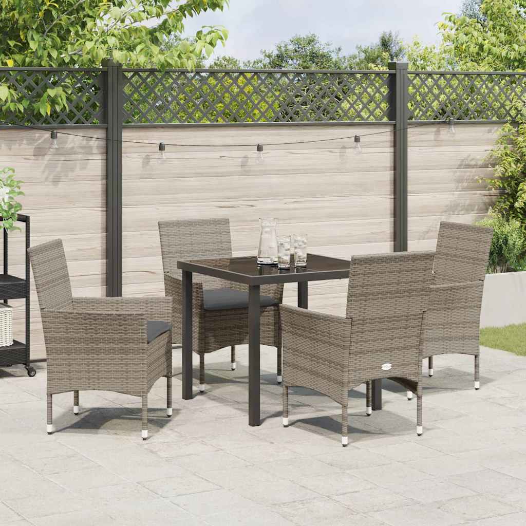 Garten Essgruppe mit Kissen 5 pcs Grau Poly-Rattan