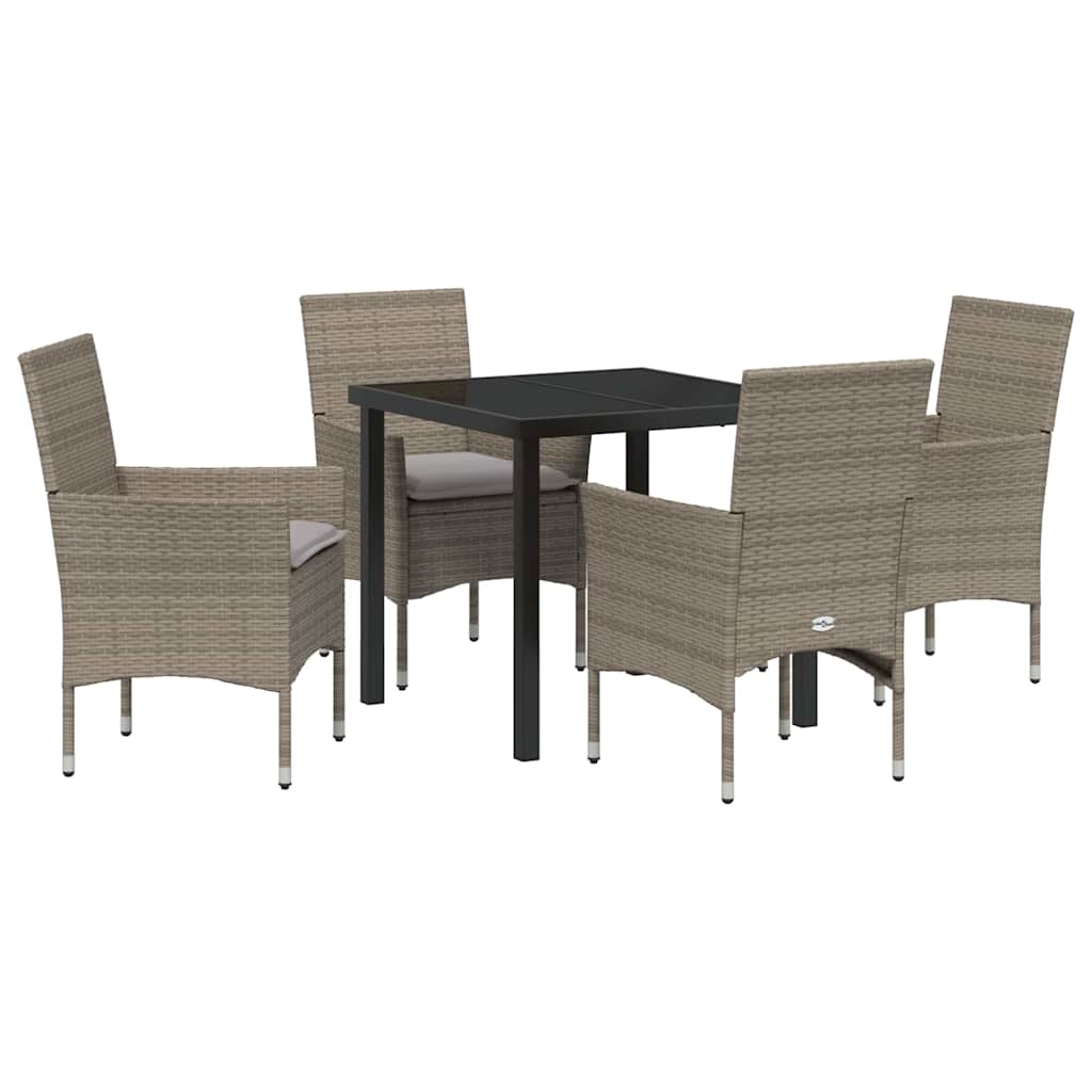 Garten Essgruppe mit Kissen 5 pcs Grau Poly-Rattan