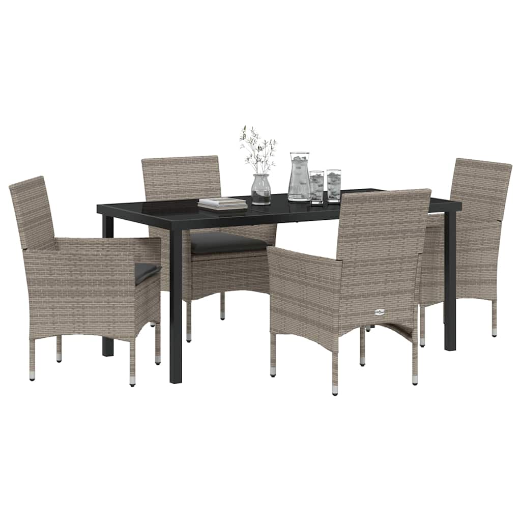 Garten Essgruppe mit Kissen 5 pcs Grau Poly-Rattan