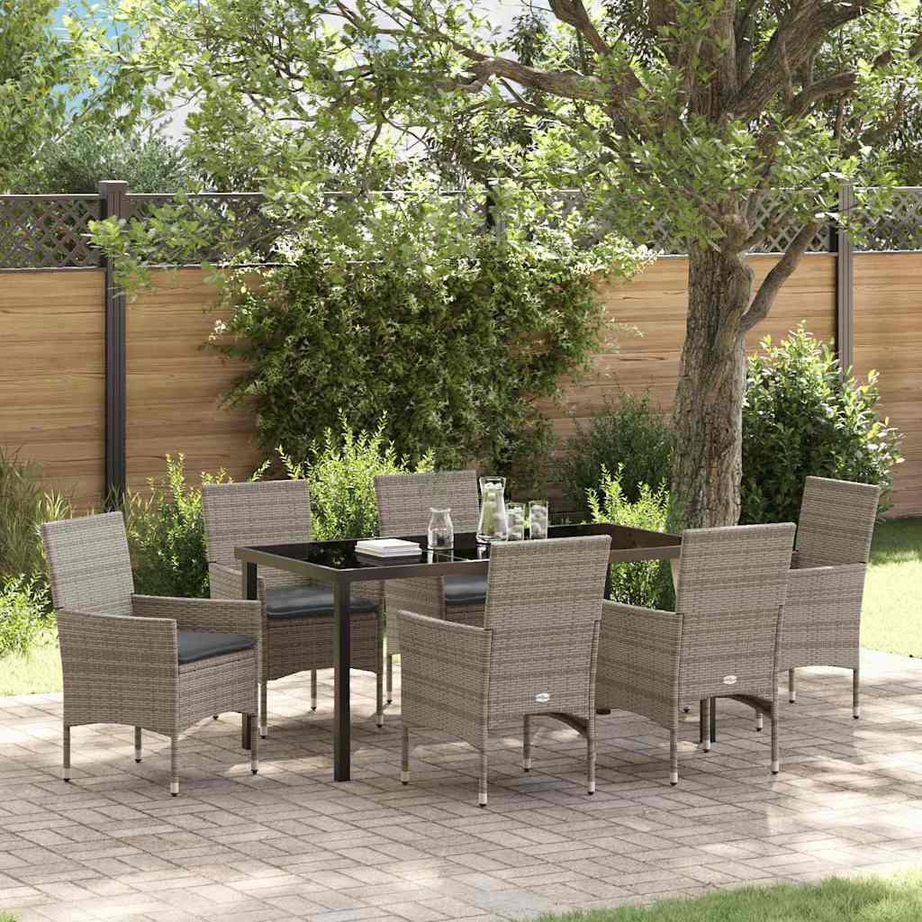 Garten Essgruppe mit Kissen 7 pcs Grau Poly-Rattan