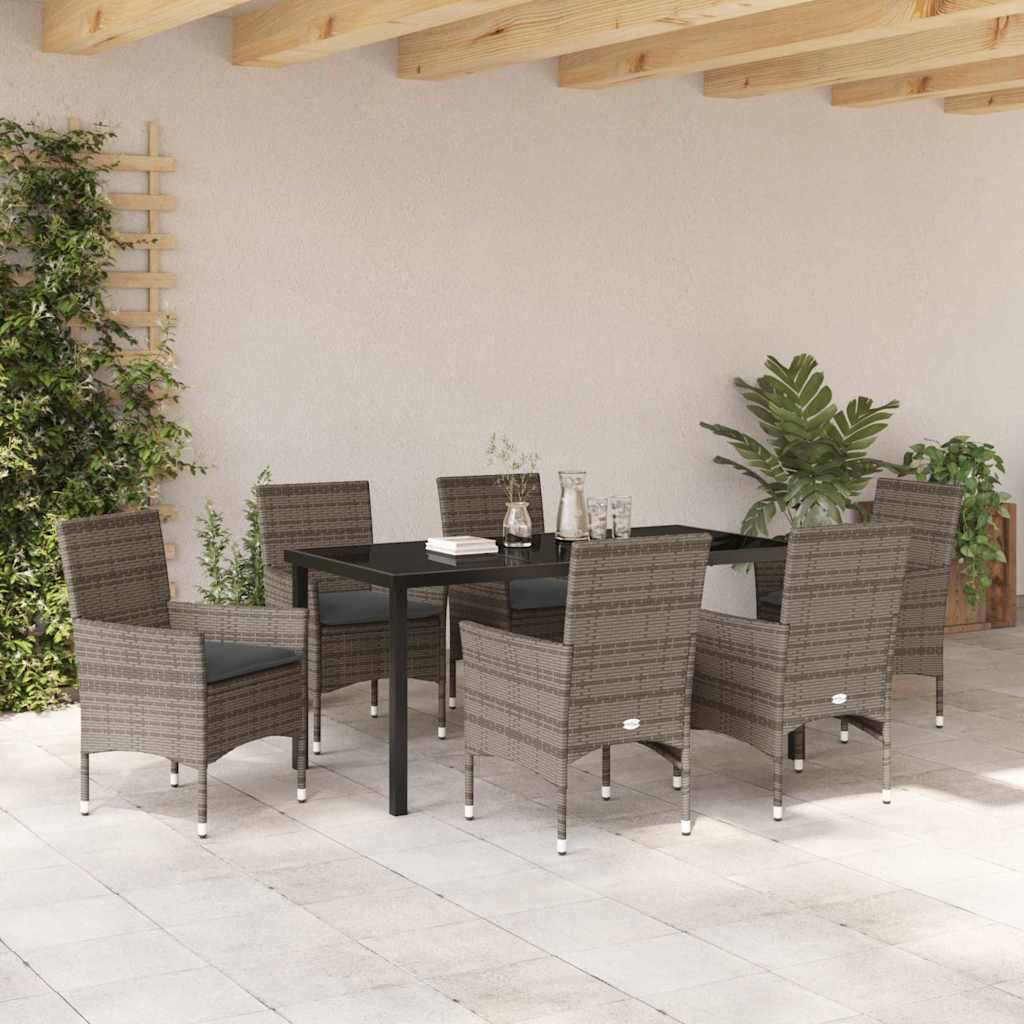 Garten Essgruppe mit Kissen 7 pcs Grau Poly-Rattan