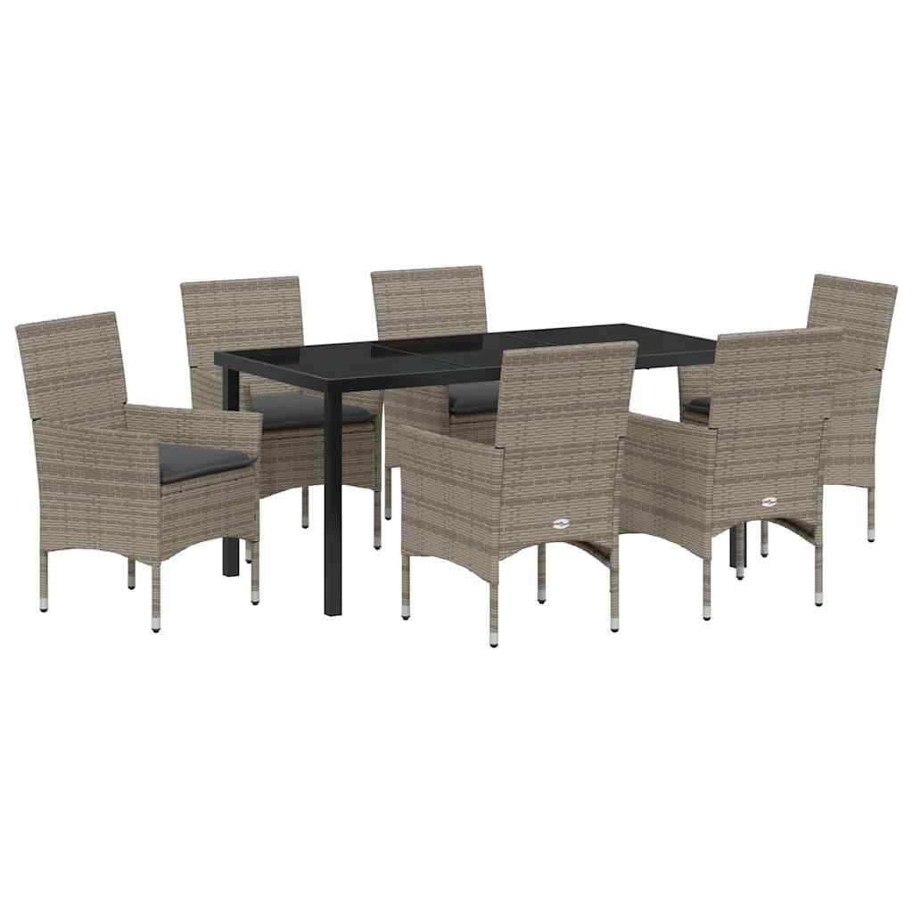 Garten Essgruppe mit Kissen 7 pcs Grau Poly-Rattan