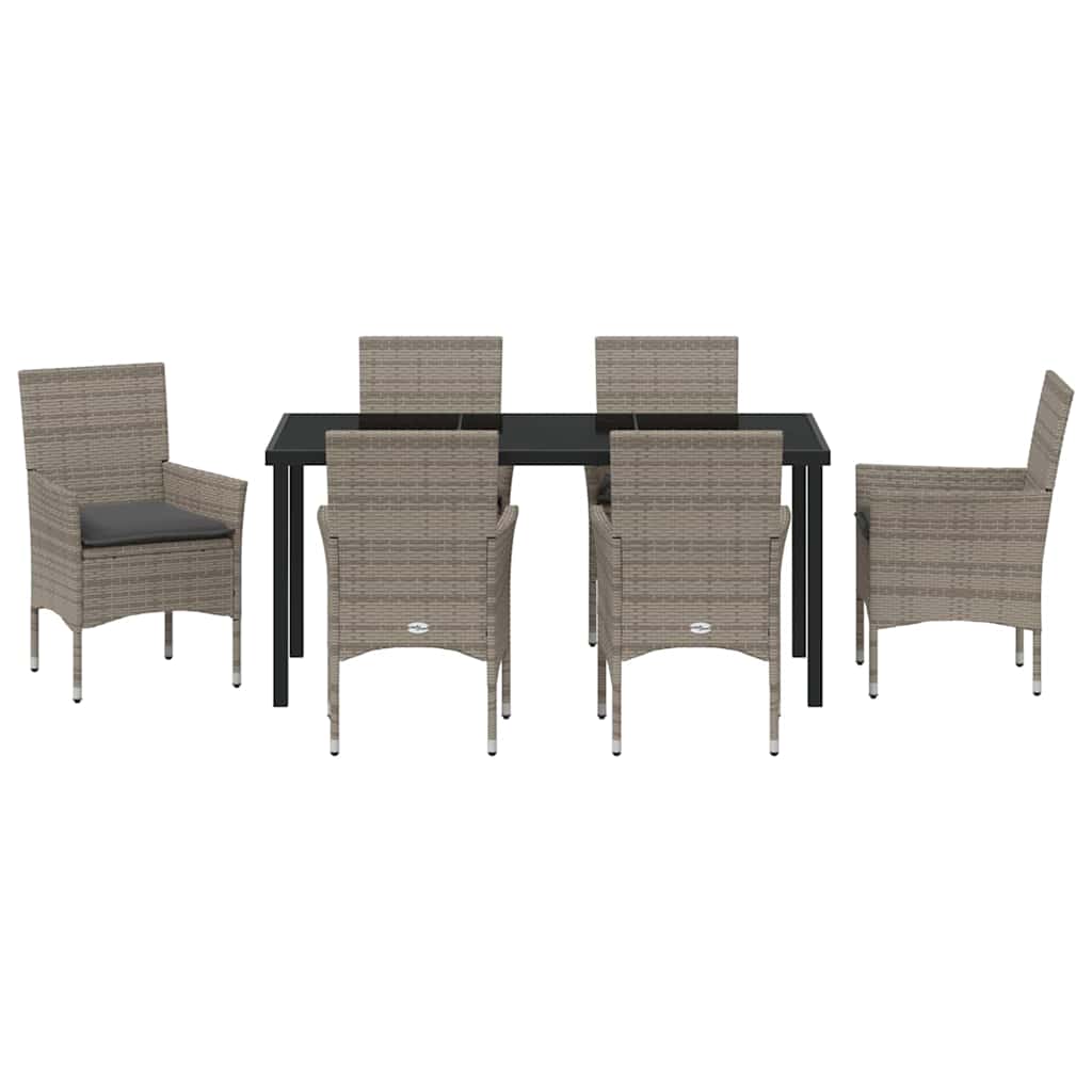 Garten Essgruppe mit Kissen 7 pcs Grau Poly-Rattan