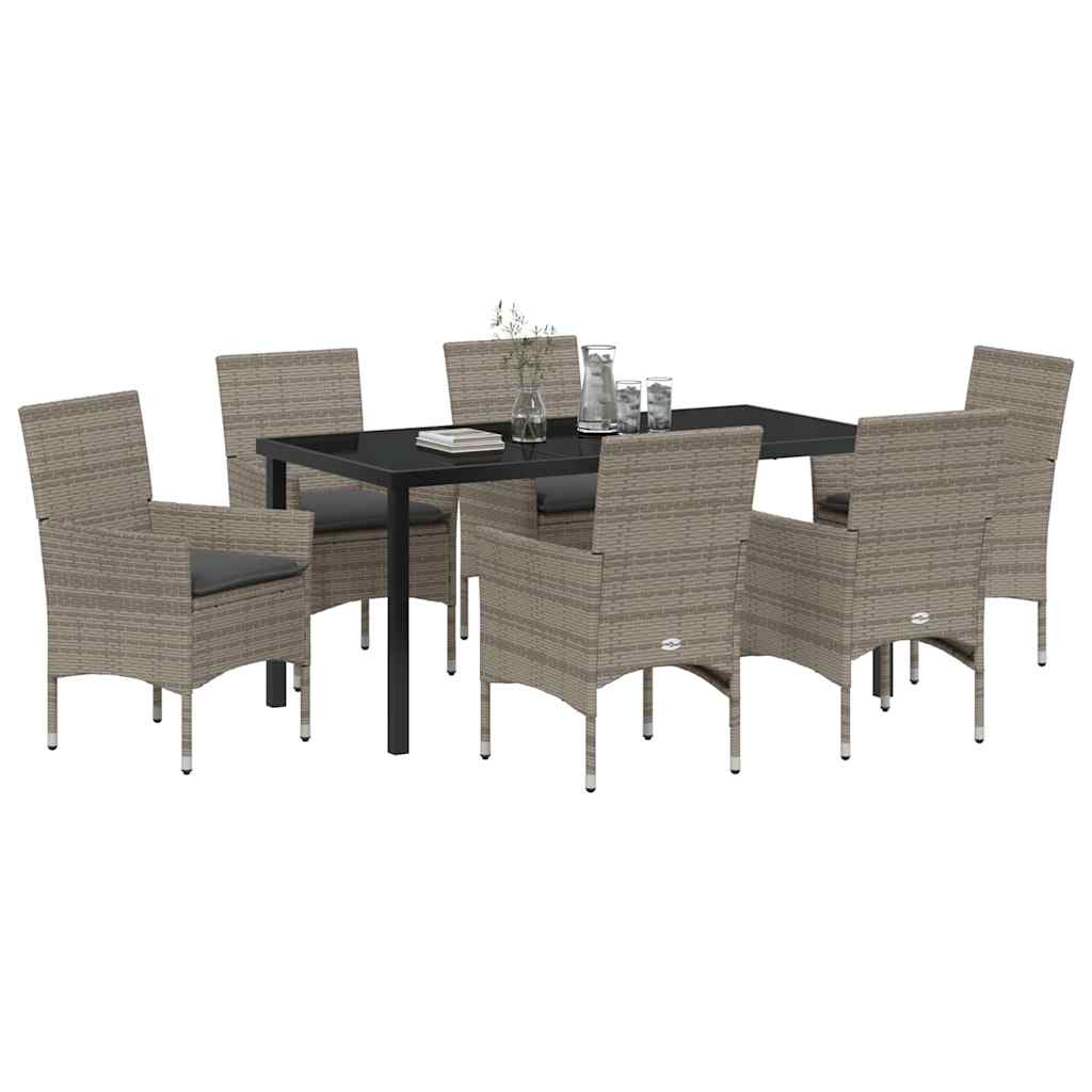 Garten Essgruppe mit Kissen 7 pcs Grau Poly-Rattan