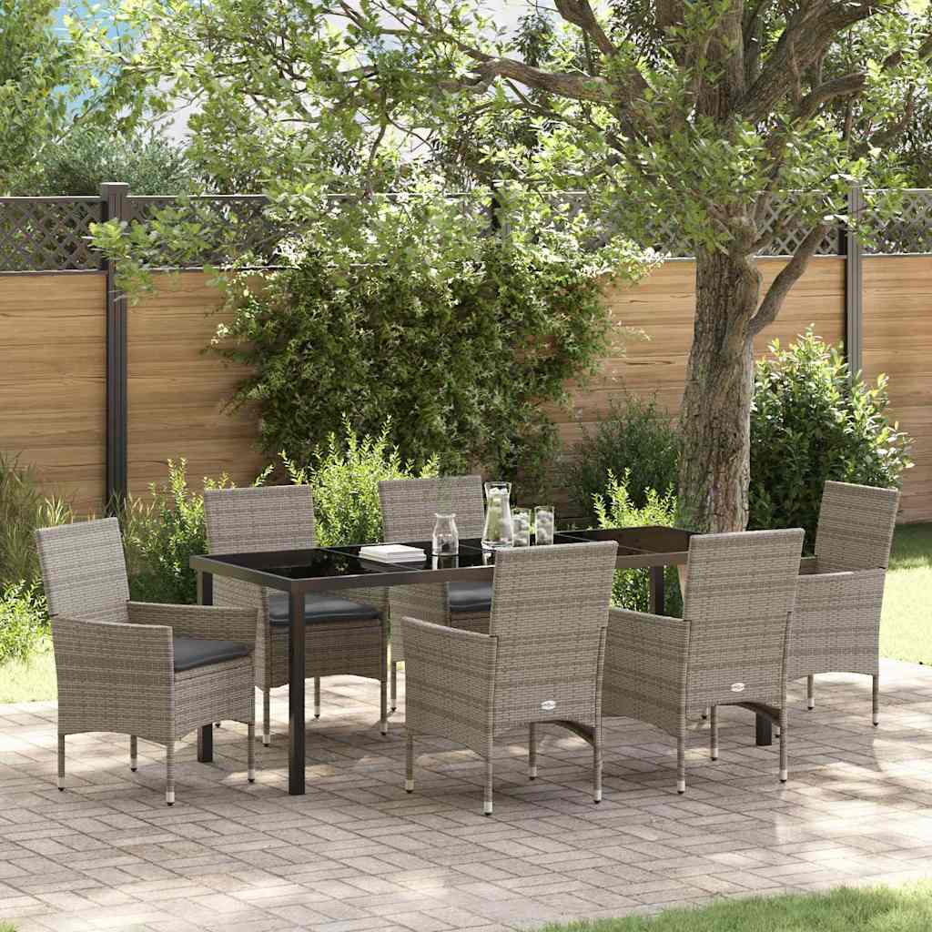 Garten Essgruppe mit Kissen 7 pcs Grau Poly-Rattan