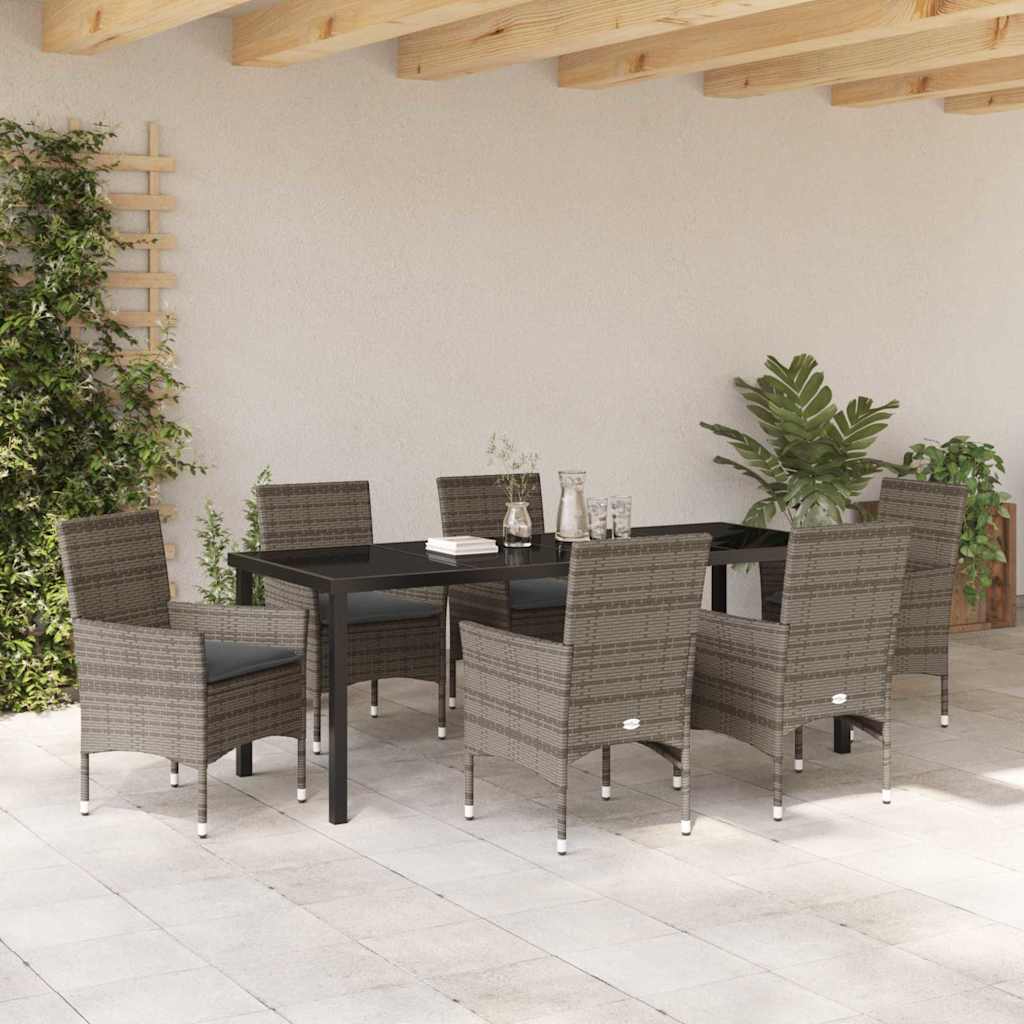 Garten Essgruppe mit Kissen 7 pcs Grau Poly-Rattan
