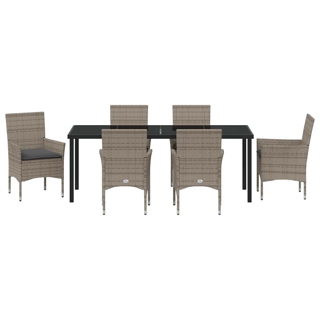 Garten Essgruppe mit Kissen 7 pcs Grau Poly-Rattan