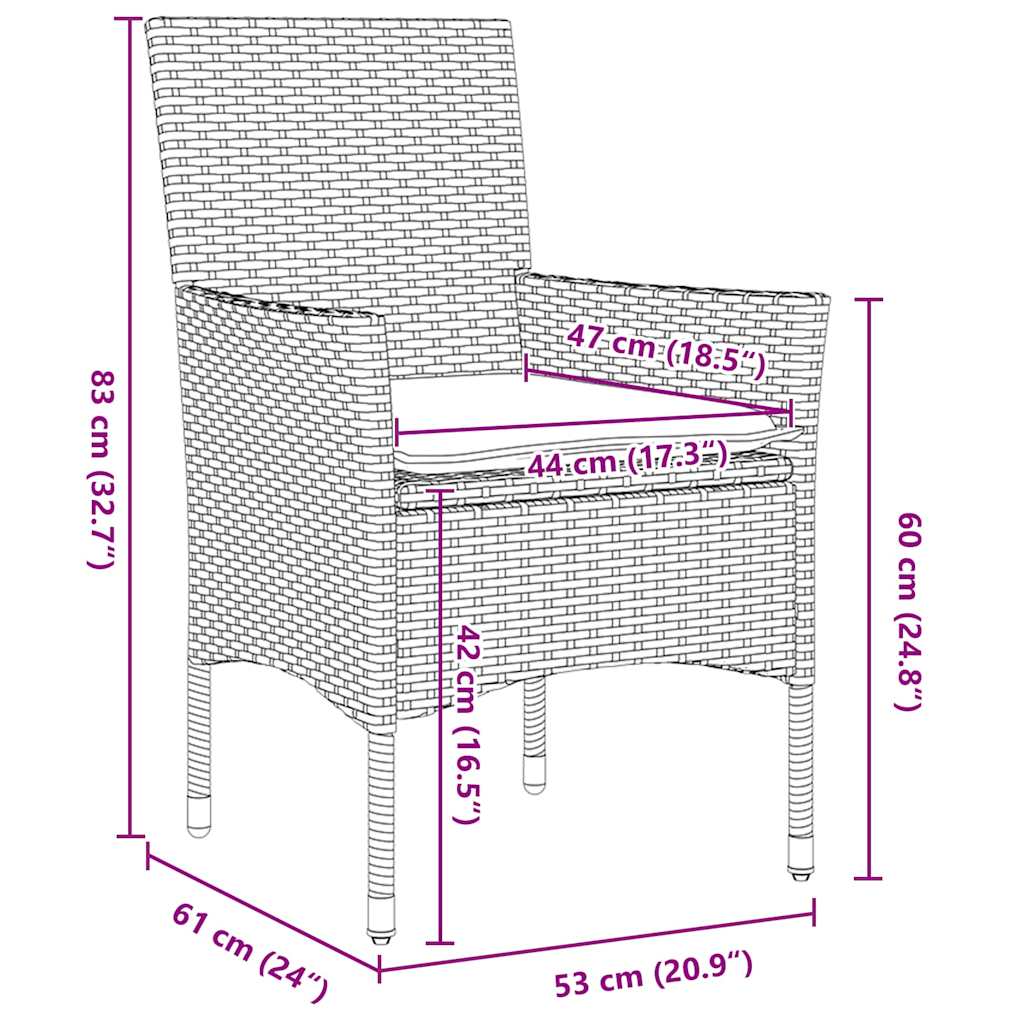 Garten Essgruppe mit Kissen 7 pcs Grau Poly-Rattan