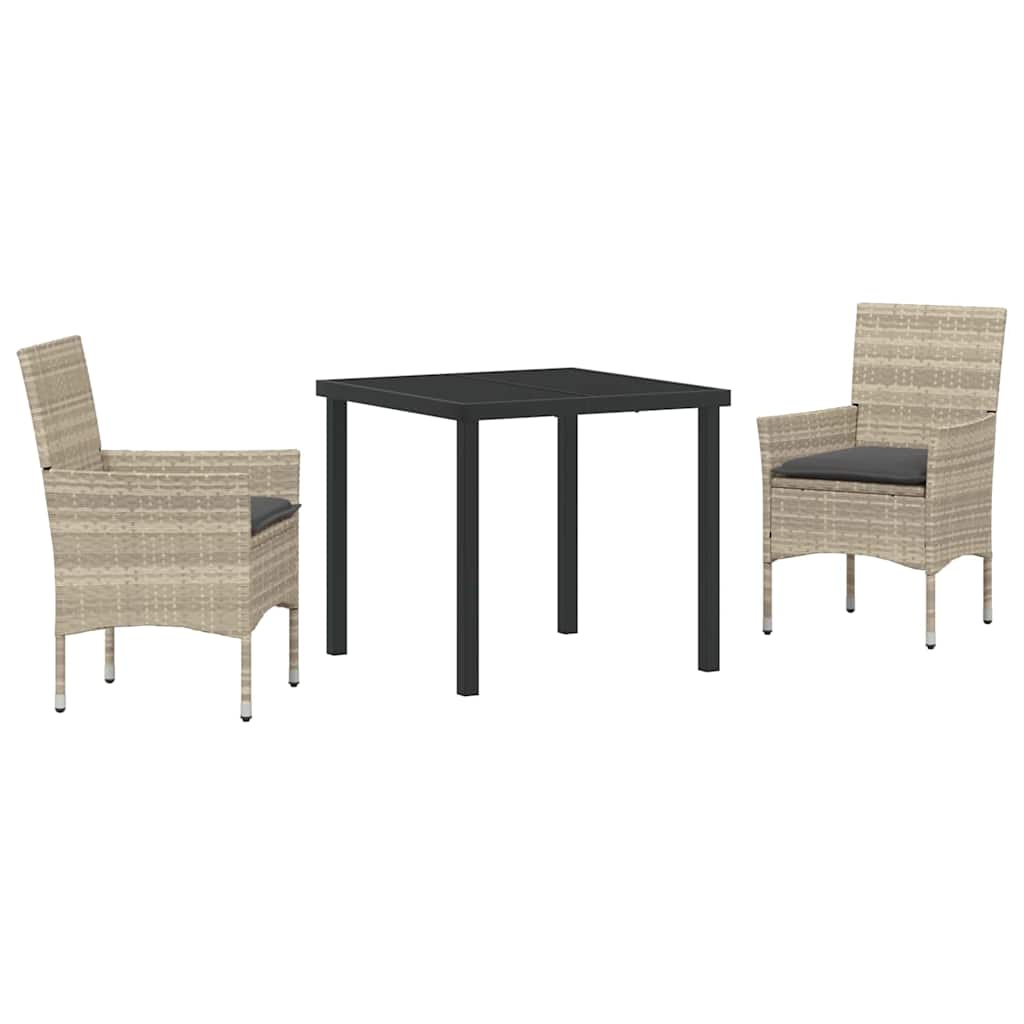 Garten Essgruppe mit Kissen 3 pcs Hellgrau Poly-Rattan