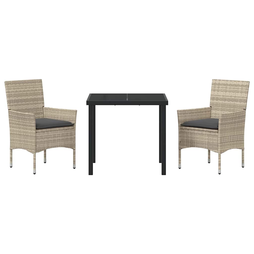 Garten Essgruppe mit Kissen 3 pcs Hellgrau Poly-Rattan