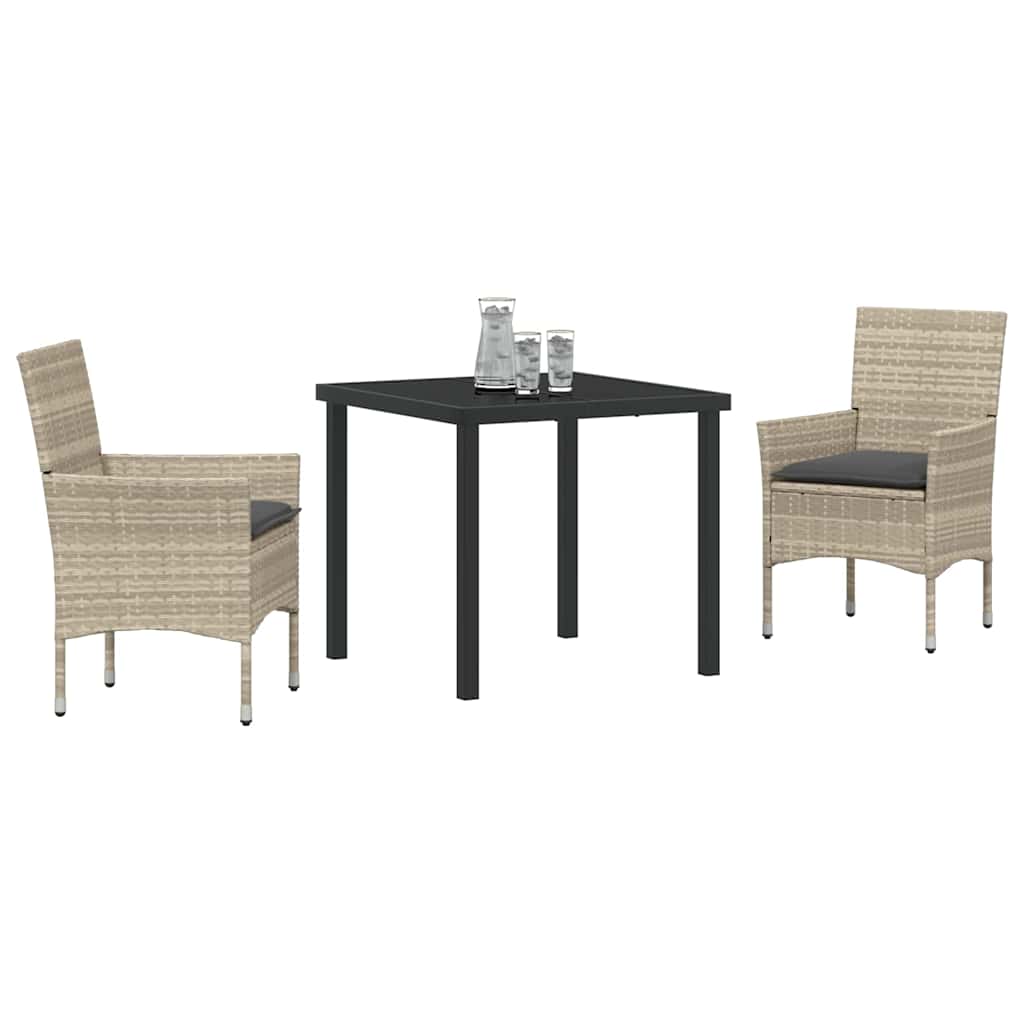 Garten Essgruppe mit Kissen 3 pcs Hellgrau Poly-Rattan
