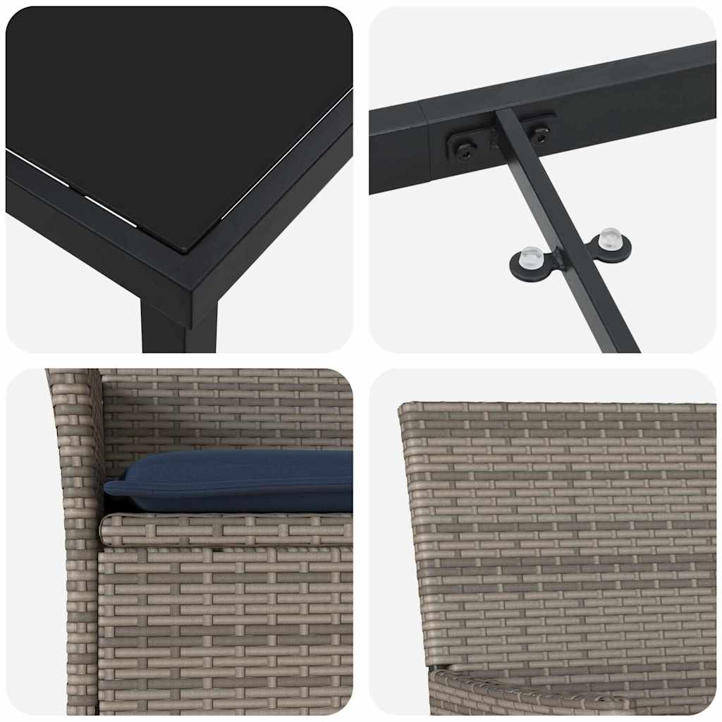 Tisch- und Stuhlset mit Kissen 3 pcs Grau PE-Rattan