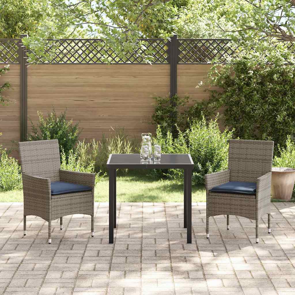 Tisch- und Stuhlset mit Kissen 3 pcs Grau PE-Rattan