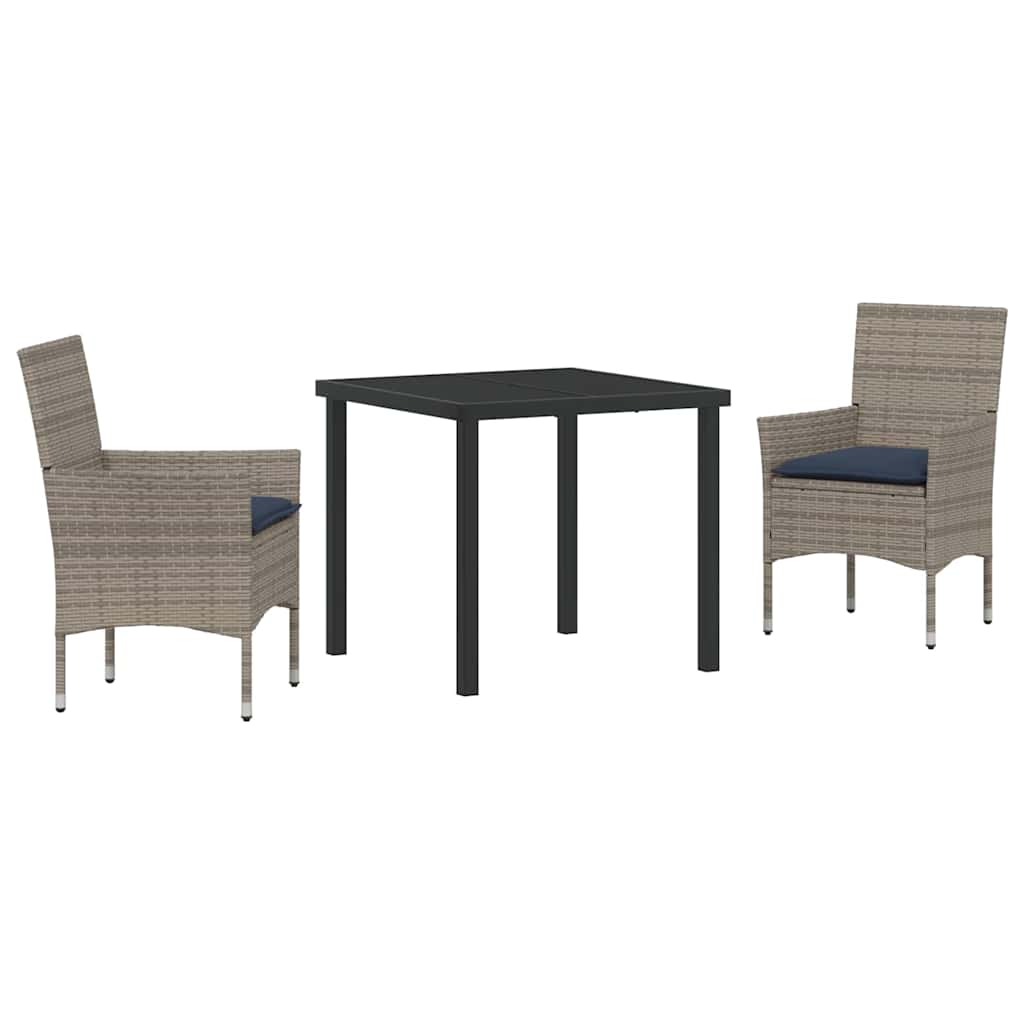 Tisch- und Stuhlset mit Kissen 3 pcs Grau PE-Rattan