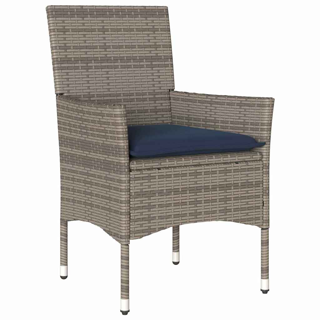 Tisch- und Stuhlset mit Kissen 3 pcs Grau PE-Rattan