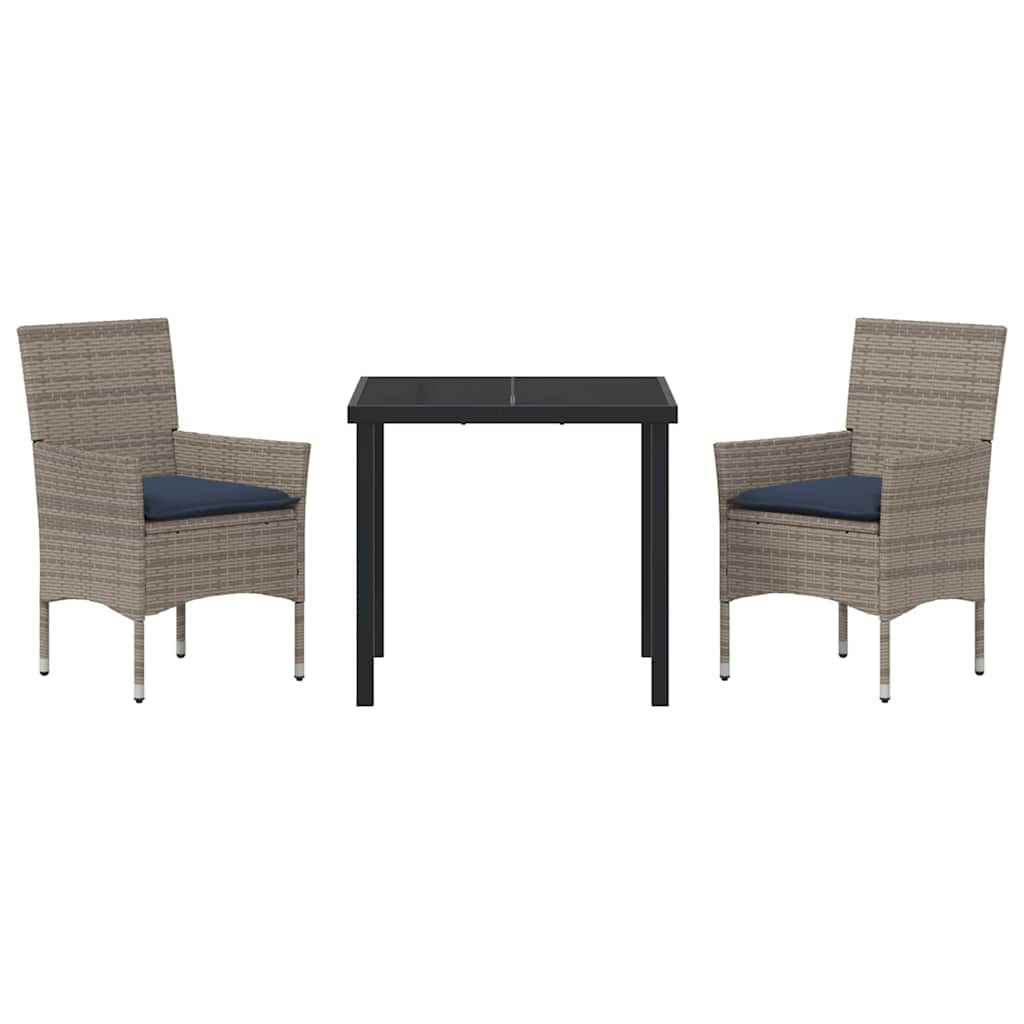 Tisch- und Stuhlset mit Kissen 3 pcs Grau PE-Rattan
