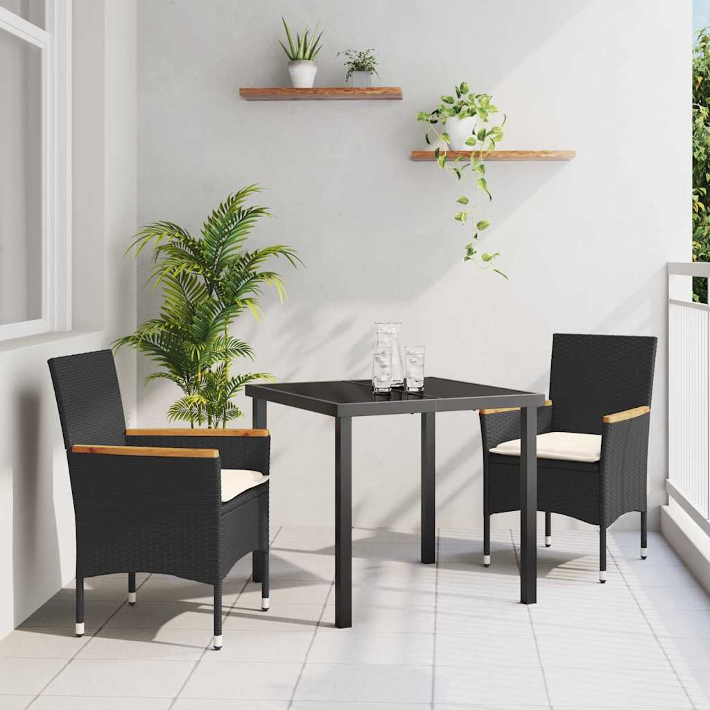 Garten Essgruppe mit Kissen 3 pcs Schwarz Poly-Rattan