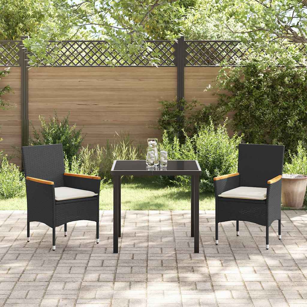 Garten Essgruppe mit Kissen 3 pcs Schwarz Poly-Rattan
