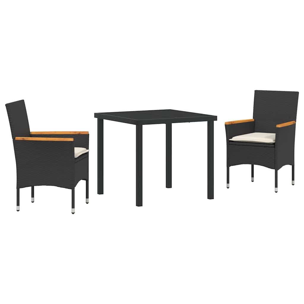Garten Essgruppe mit Kissen 3 pcs Schwarz Poly-Rattan