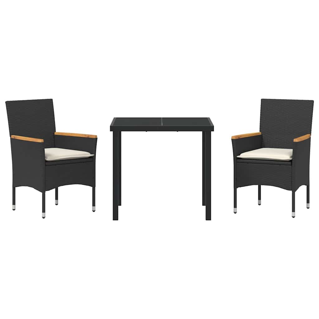 Garten Essgruppe mit Kissen 3 pcs Schwarz Poly-Rattan