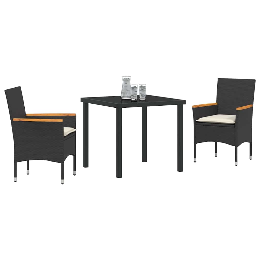 Garten Essgruppe mit Kissen 3 pcs Schwarz Poly-Rattan