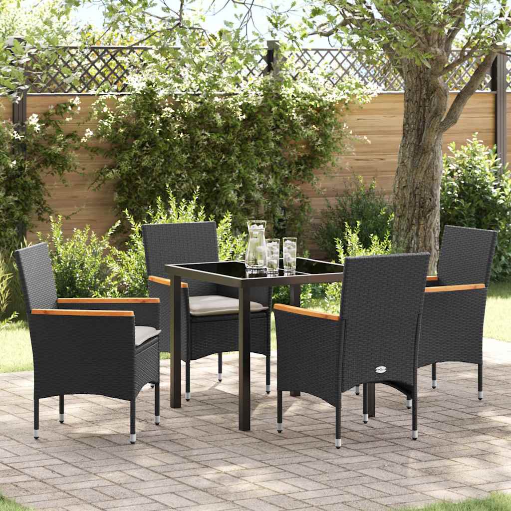 Garten Essgruppe mit Kissen 5 pcs Schwarz Poly-Rattan