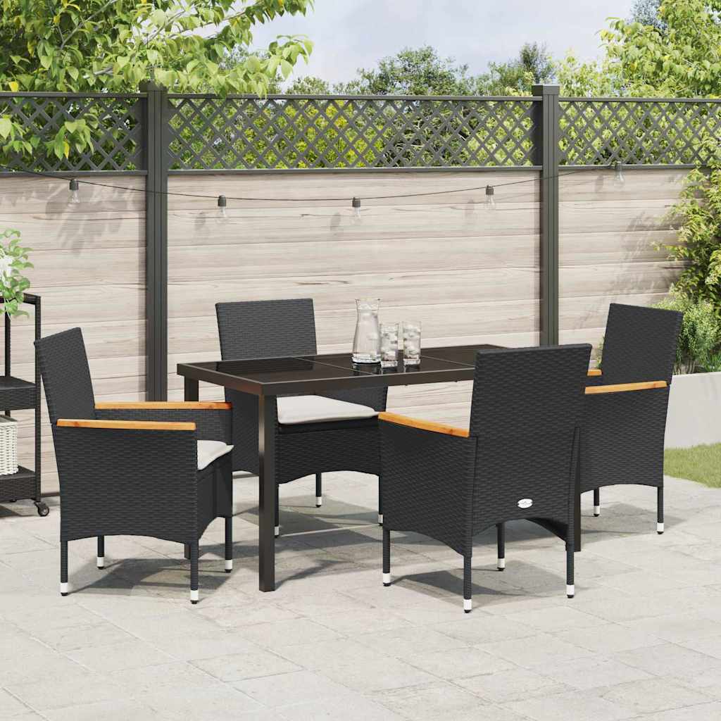 Garten Essgruppe mit Kissen 5 pcs Schwarz Poly-Rattan