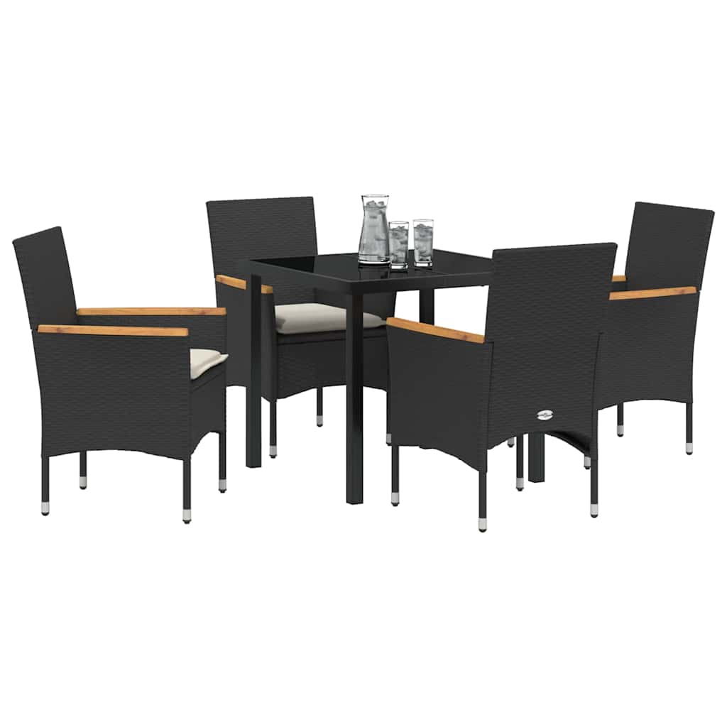 Garten Essgruppe mit Kissen 5 pcs Schwarz Poly-Rattan