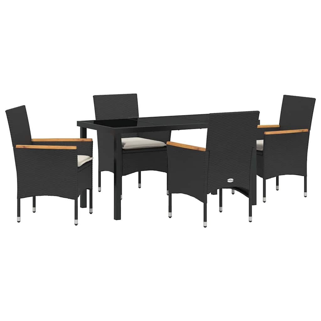Garten Essgruppe mit Kissen 5 pcs Schwarz Poly-Rattan
