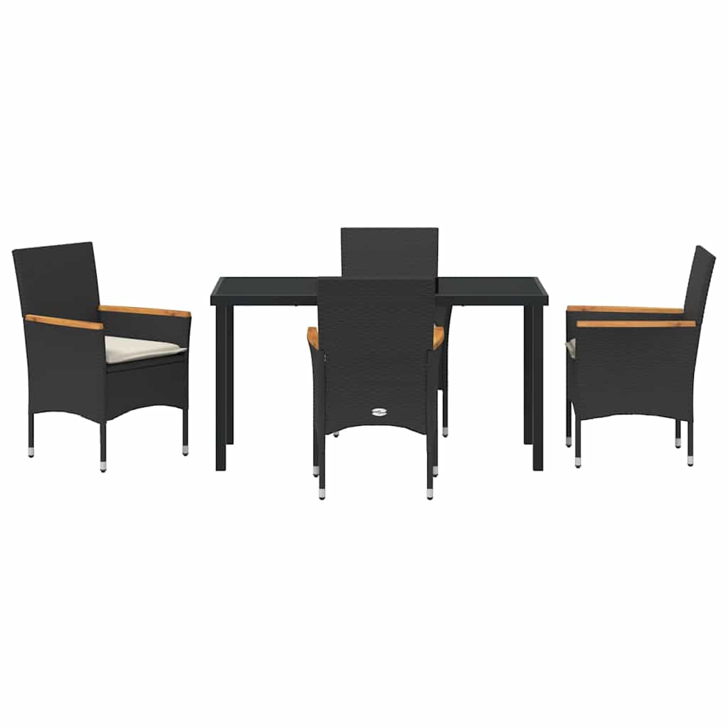 Garten Essgruppe mit Kissen 5 pcs Schwarz Poly-Rattan