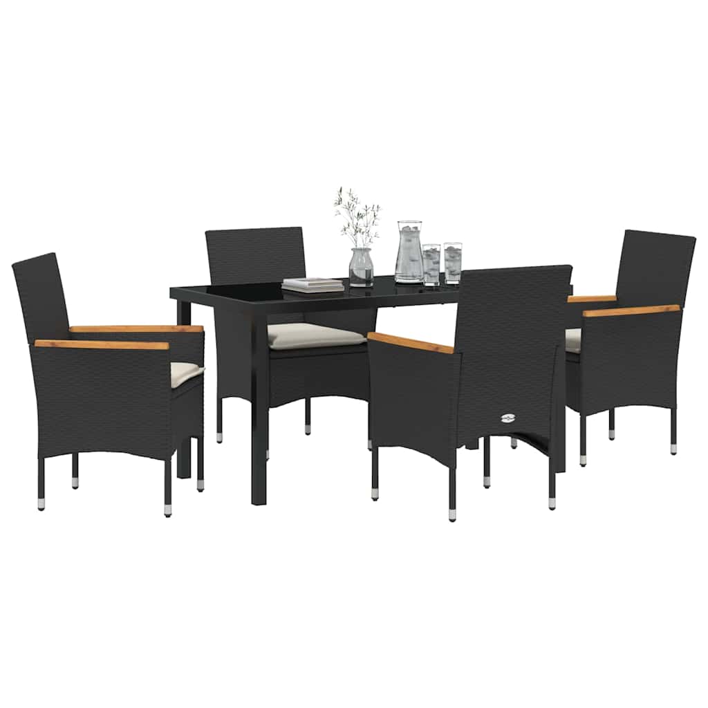 Garten Essgruppe mit Kissen 5 pcs Schwarz Poly-Rattan